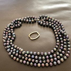 Long infinity peacock freshwater pearls necklace with silver adjuster